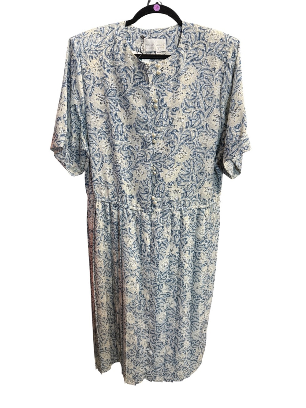 Vintage Schrader Petite Blue Floral Midi Dress 16WP William Morris Style